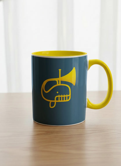 Classic Mug | Whale Song mug with a simple, bold yellow whale illustration by Tang Yau Hoong - Gallery By Inhesion