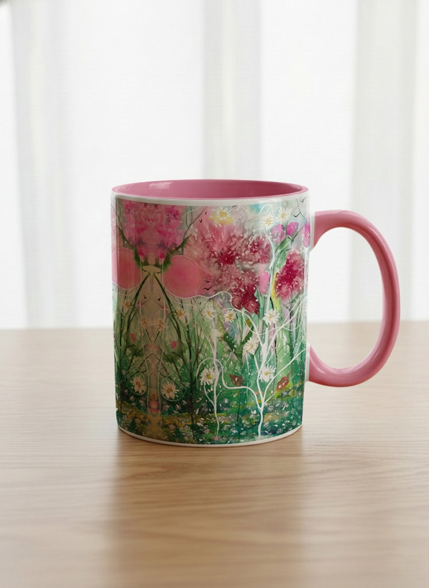classic Mug | Nature’s waking up mug shows a floral design with colorful blossoms and lush greenery by Renee Pupetz - Gallery By Inhesion