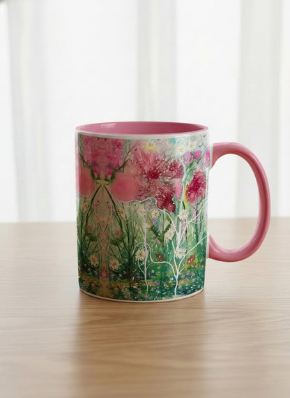 classic Mug | Nature’s waking up mug shows a floral design with colorful blossoms and lush greenery by Renee Pupetz - Gallery By Inhesion