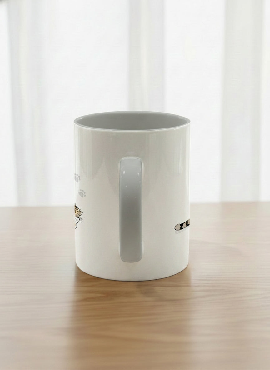 classic mug | By Your Side side view mug with two cats and paw prints, by Hyun Jung Cho- Gallery By Inhesion