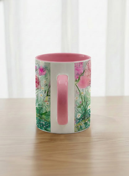 Classic Mug | Nature’s waking up side view mug shows a floral design with colorful blossoms and lush greenery by Renee Pupetz - Gallery By Inhesion