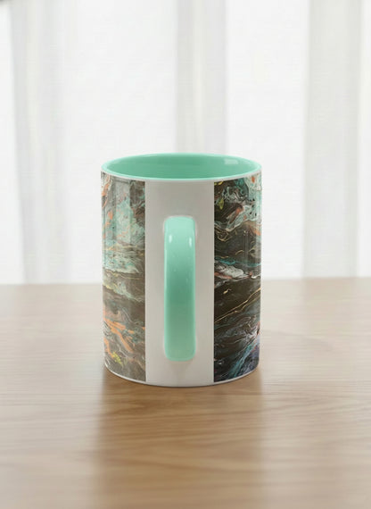 Classic Mug | Winged Light side view mug showing a fluid art painting with swirling, multicolored design by Renee Pupetz - Gallery By Inhesion