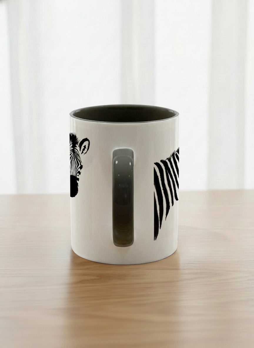 Classic Mug | Swinging between reality and illusion side view mug with a zebra illustration and a person swinging under it by Tang Yau Hoong - Gallery By Inhesion