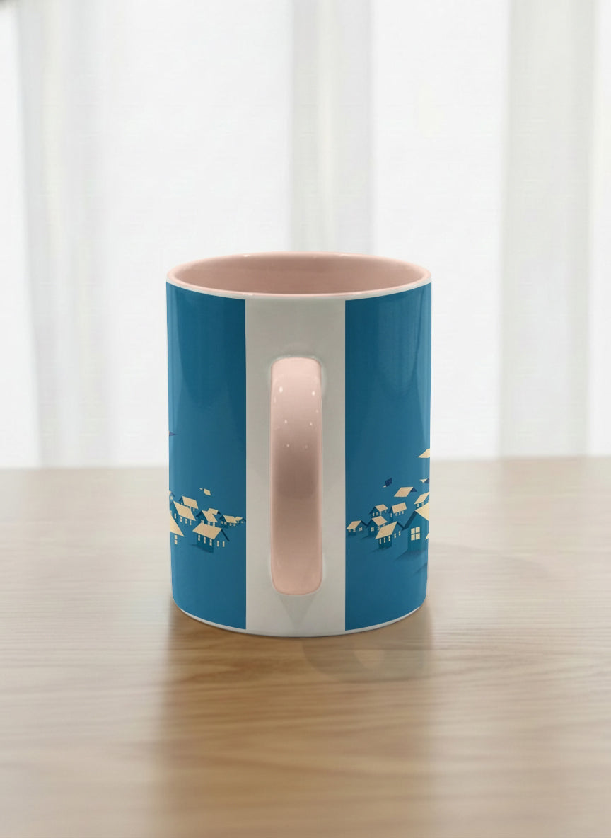 Classic Mug | House of Wings side view mug with whimsical house roof flying over a night cityscape by Tang Yau Hoong - Gallery By Inhesion