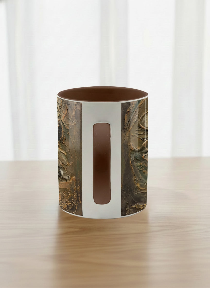 Classic Mug | Memories of The Soul side view mug featuring abstract earth tones and natural patterns by Mersedes Mein - Gallery By Inhesion