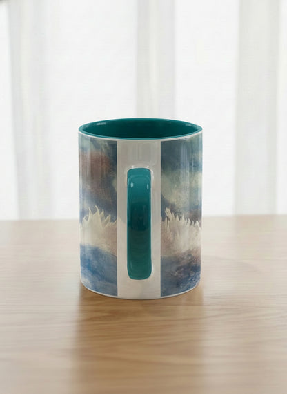 Classic Mug | Sun Rise side view mug with a colorful sun rise over a misty landscape and abstract trees by Renee Pupetz - Gallery By Inhesion