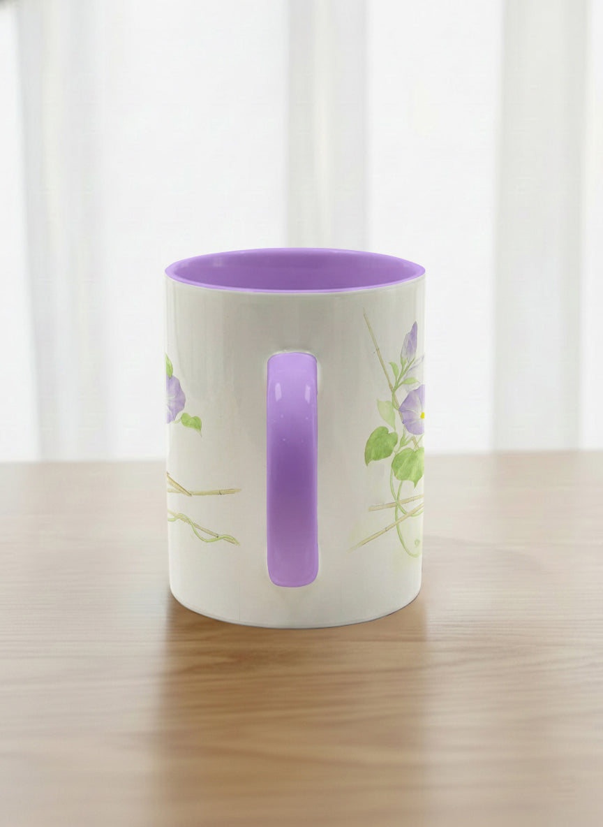 Classic Mug | Morning Glory side view mug with watercolor bird and purple flowers artwork by Alice Wong - Gallery By Inhesion