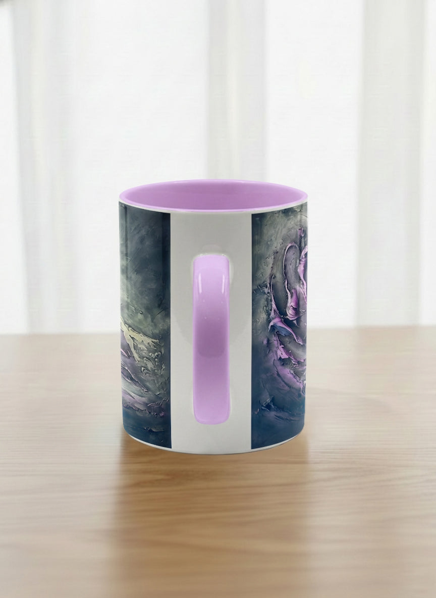 Classic Mug | Modern purple tea side view  mug with elegant abstract floral-inspired marbling, pastel handle, and contemporary design for home or office use.