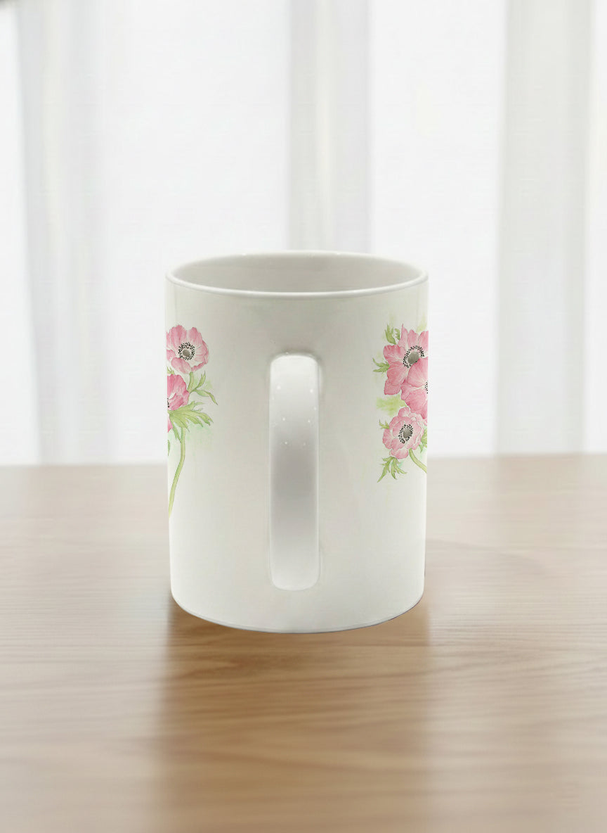 Classic Mug | Dancing in Spring side view mug showing delicate pink flowers by Alice Wong - Gallery By Inhesion