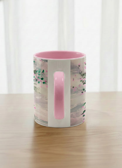 Classic Mug | Pink Roses in a Jar side view mug showing painted pink roses and greenery on a light background design by Renee Pupetz - Gallery By Inhesion