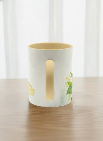Classic Mug | Butterfly Lovers side view mug with watercolor butterflies and vibrant yellow/orange flowers by Alice Wong - Gallery By Inhesion