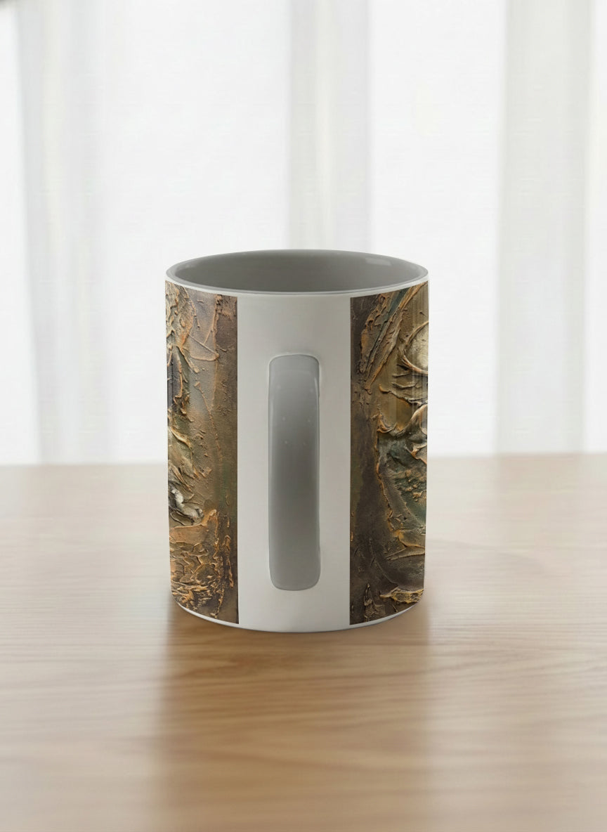 classic Mug | Memories of The Soul side view mug featuring abstract earth tones and natural patterns by Mersedes Mein - Gallery By Inhesion