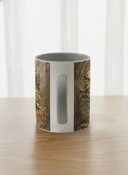 classic Mug | Memories of The Soul side view mug featuring abstract earth tones and natural patterns by Mersedes Mein - Gallery By Inhesion