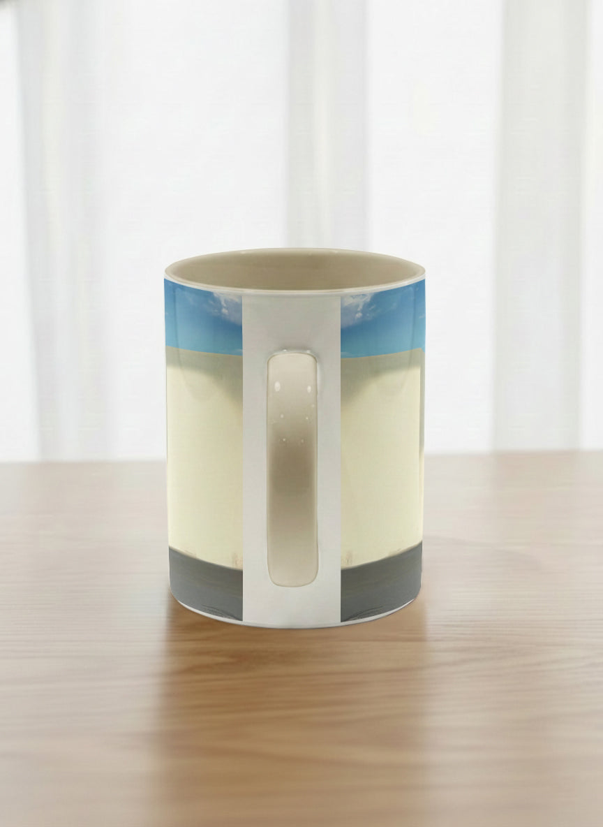 Classic Mug | The Secret Passage side view mug showing a colorful street scene with a girl walking in a vibrant alley by Samuel Kwok - Gallery By Inhesion