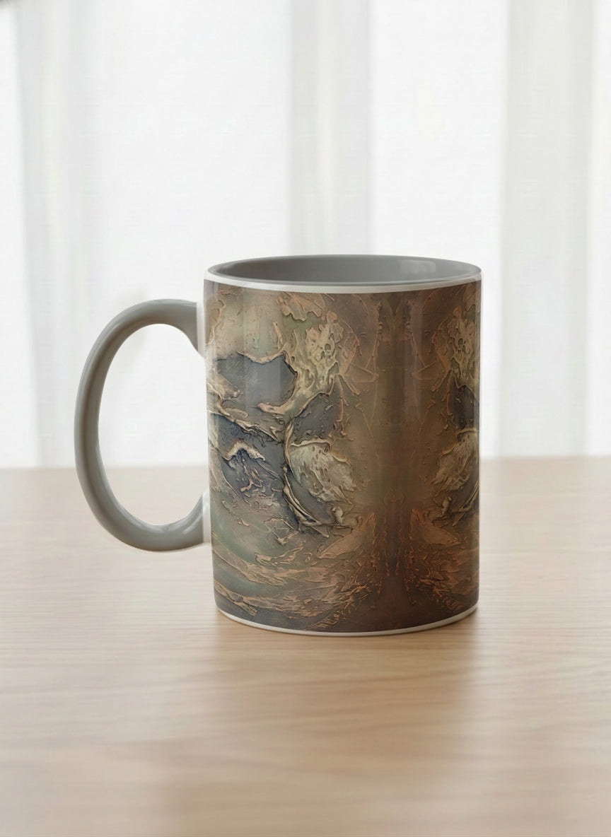 classic Mug | Memories of The Soul left view mug featuring abstract earth tones and natural patterns by Mersedes Mein - Gallery By Inhesion