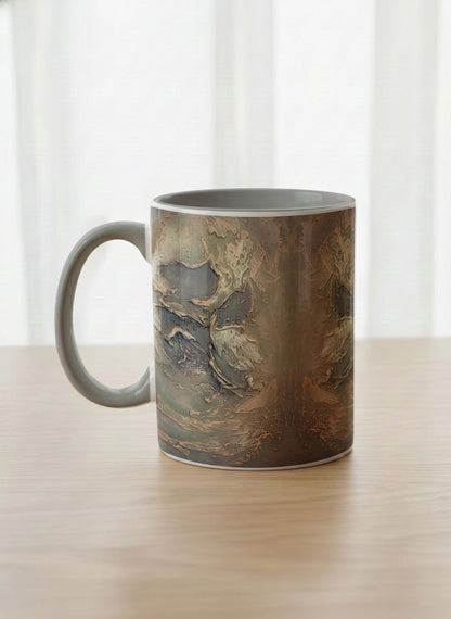 classic Mug | Memories of The Soul left view mug featuring abstract earth tones and natural patterns by Mersedes Mein - Gallery By Inhesion