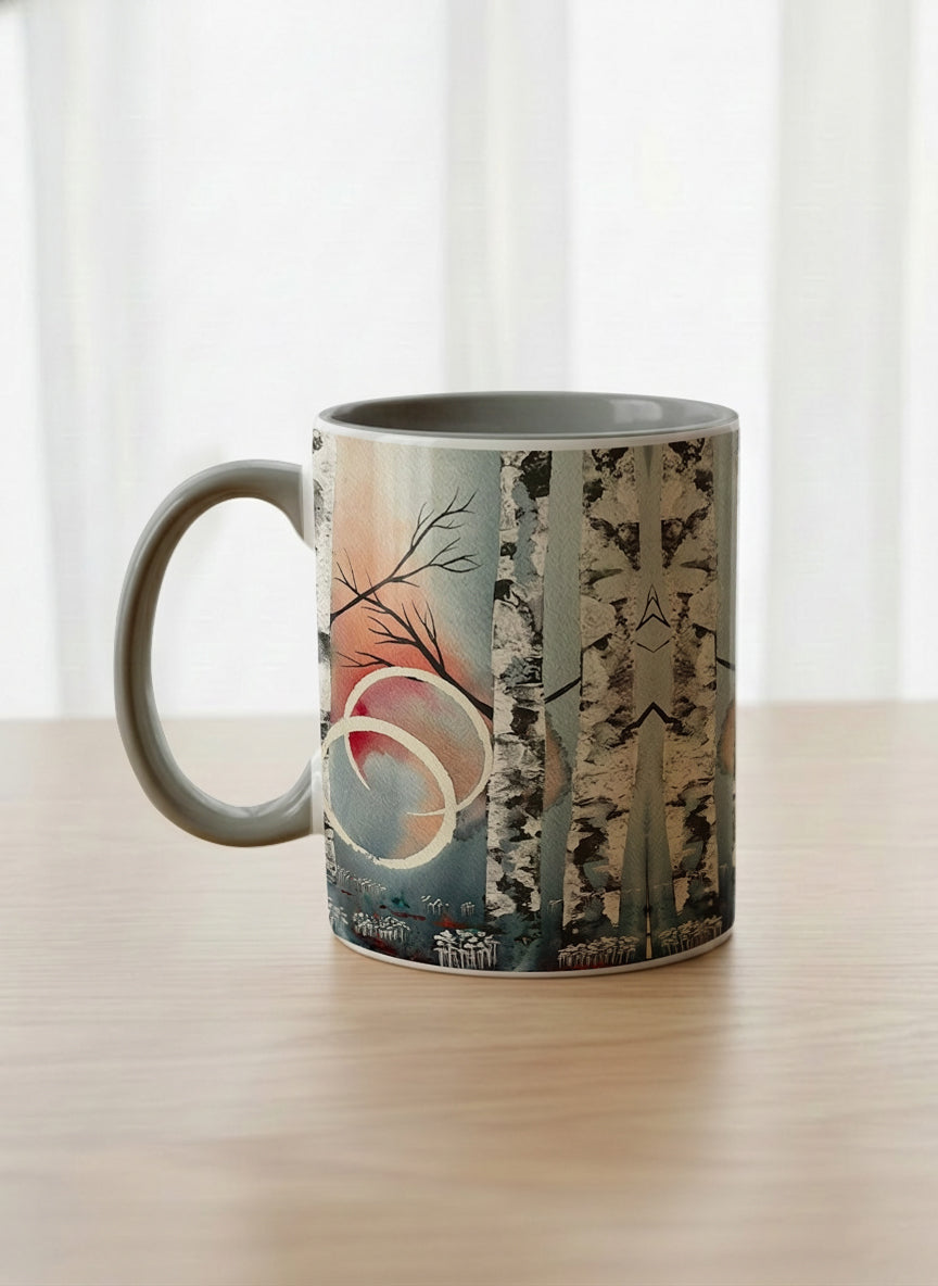 Classic Mug | Rings of Light left view mug with sun and tree, and soft pastel colors design by Renee Pupetz - Gallery By Inhesion