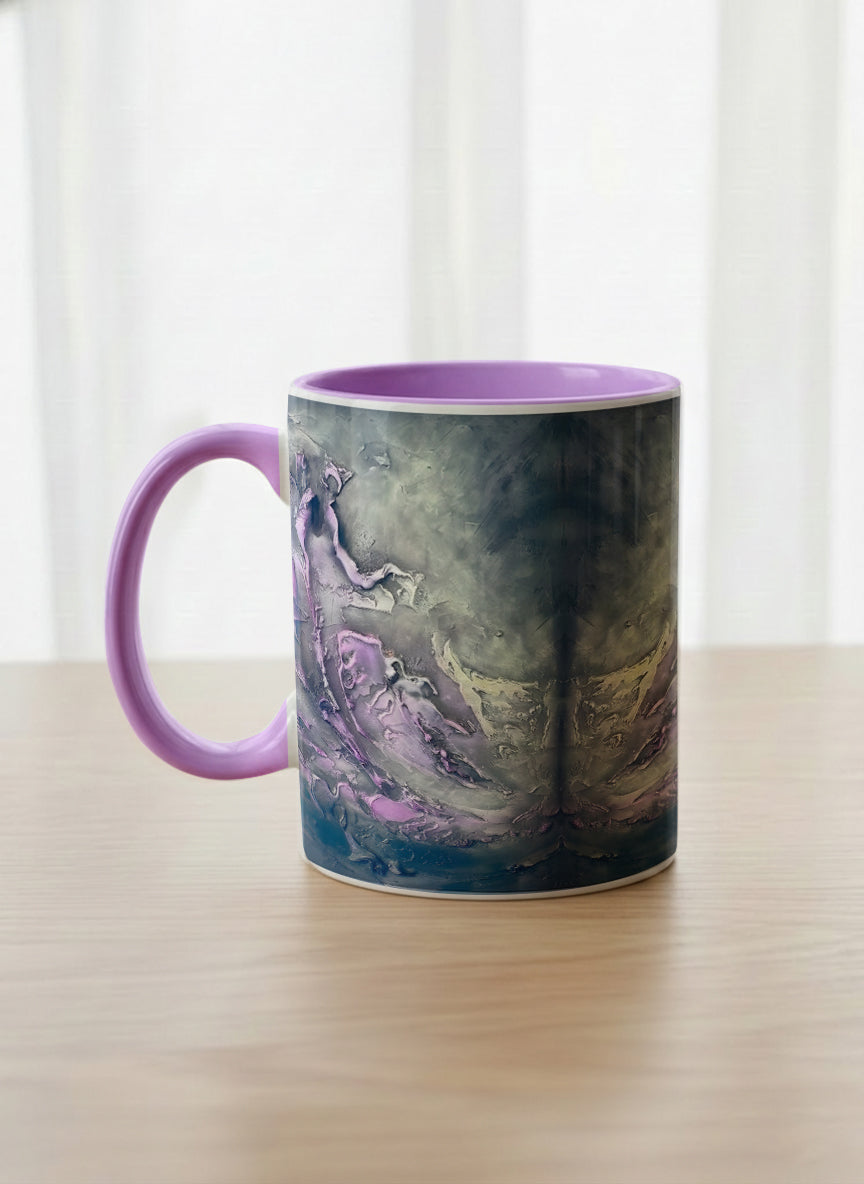 Classic Mug | Modern purple tea left view  mug with elegant abstract floral-inspired marbling, pastel handle, and contemporary design for home or office use.