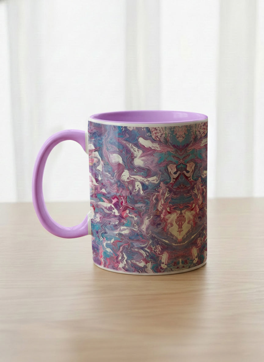 Classic Mug | Blush Bloom left view mug with a vibrant, marbled pattern in pink and blue hues by Renee Pupetz - Gallery By Inhesion