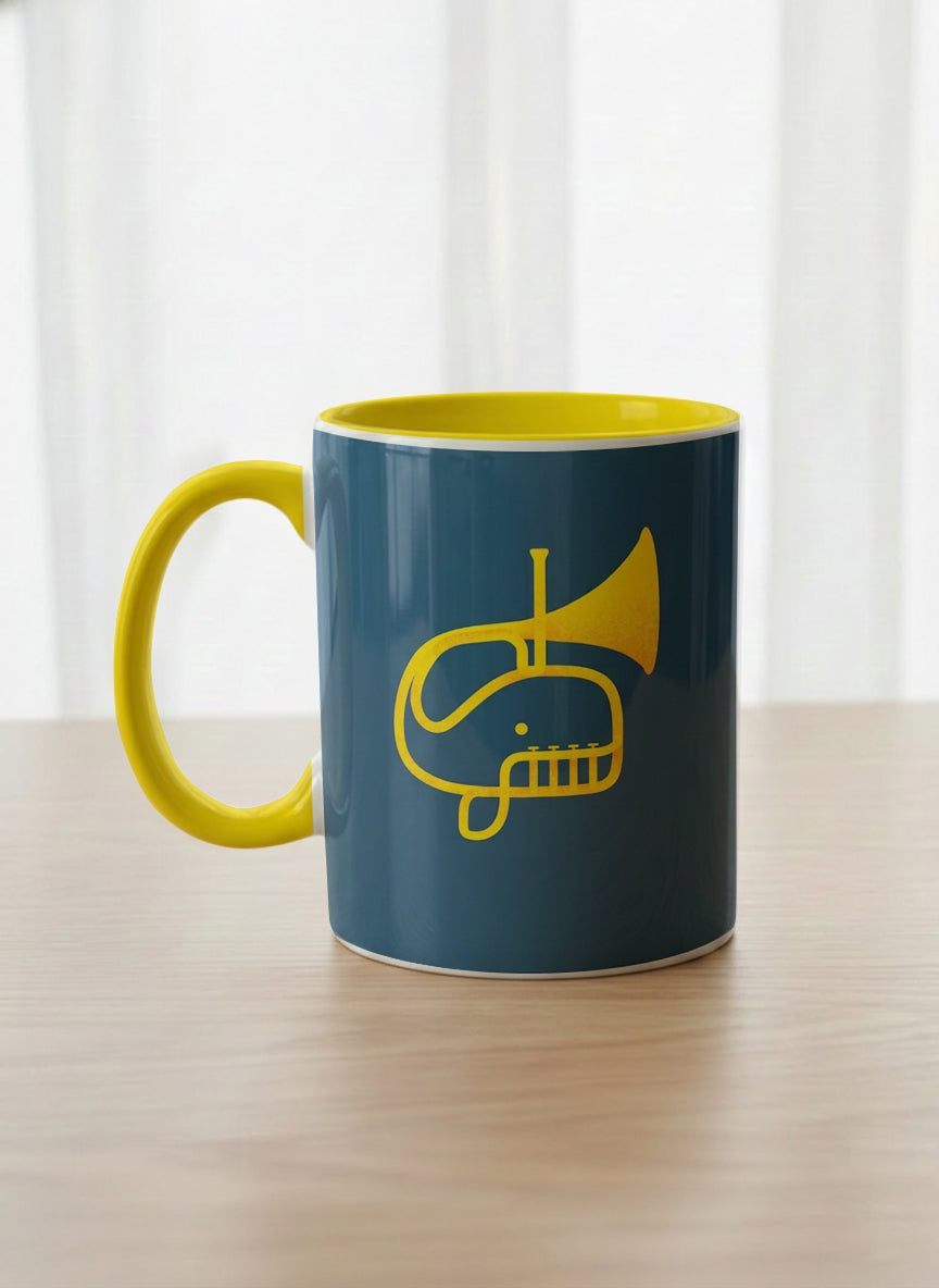 Classic Mug | Whale Song left view mug with a simple, bold yellow whale illustration by Tang Yau Hoong - Gallery By Inhesion