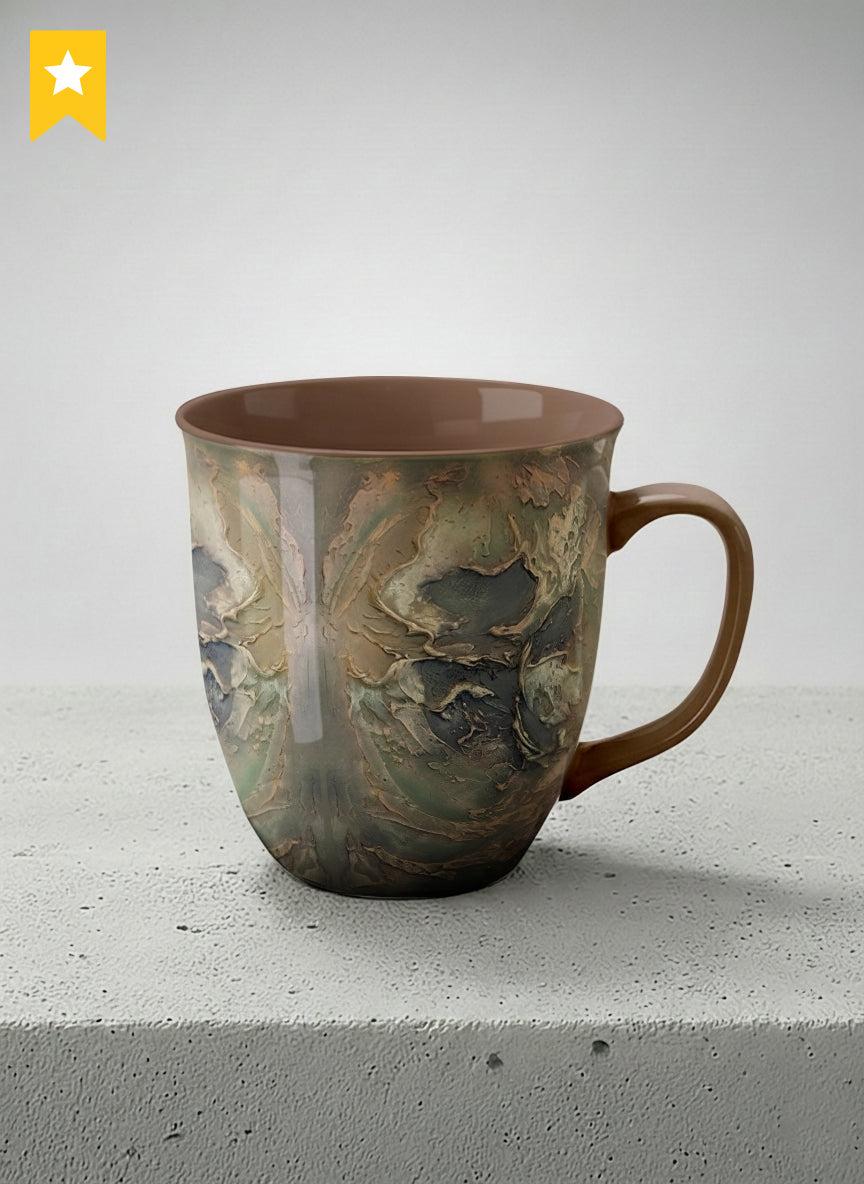 Ronny Mug | Memories of The Soul mug featuring abstract earth tones and natural patterns by Mersedes Mein - Gallery By Inhesion