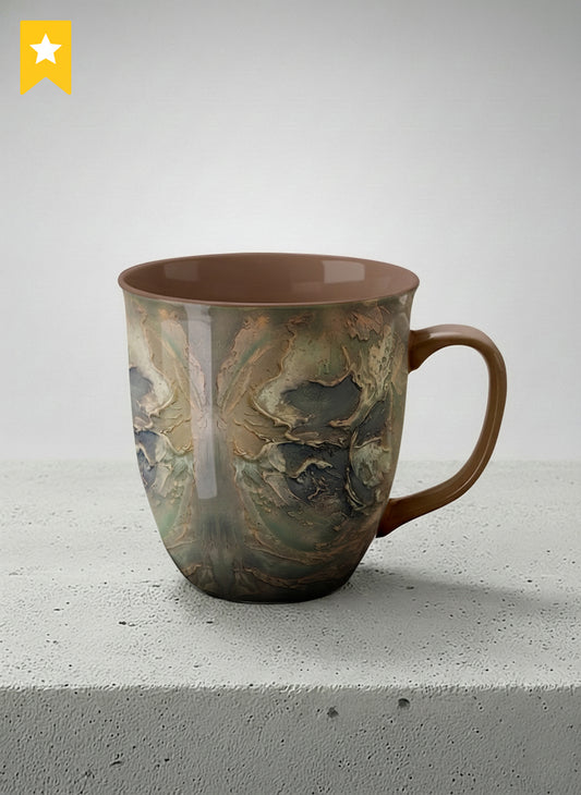Ronny Mug | Memories of The Soul mug featuring abstract earth tones and natural patterns by Mersedes Mein - Gallery By Inhesion