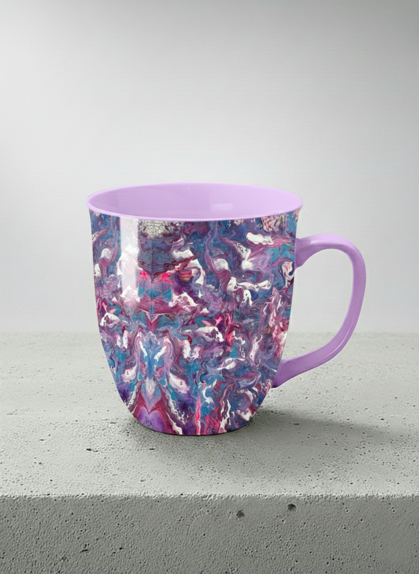 Ronny Mug | Blush Bloom mug with a vibrant, marbled pattern in pink and blue hues by Renee Pupetz - Gallery By Inhesion