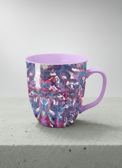 Ronny Mug | Blush Bloom mug with a vibrant, marbled pattern in pink and blue hues by Renee Pupetz - Gallery By Inhesion