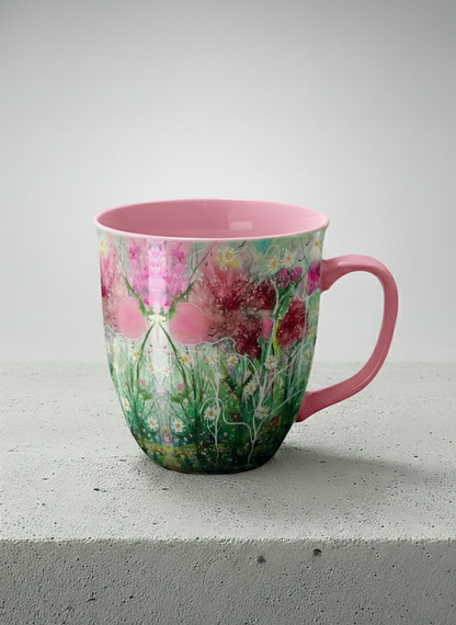 Ronny Mug | Nature’s waking up mug shows a floral design with colorful blossoms and lush greenery by Renee Pupetz - Gallery By Inhesion
