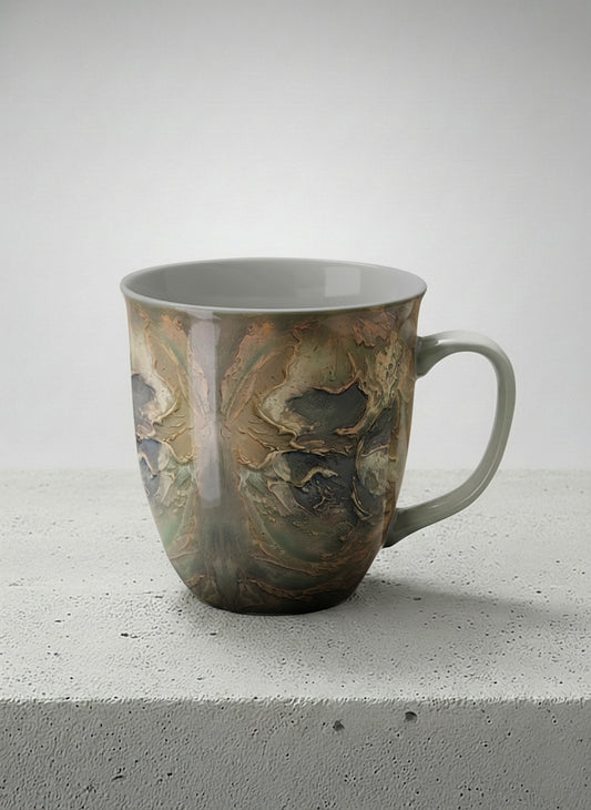Ronny Mug | Memories of The Soul mug featuring abstract earth tones and natural patterns by Mersedes Mein - Gallery By Inhesion