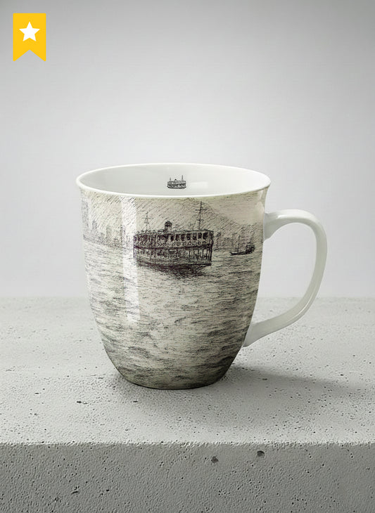 Ronny Mug | Shimmering Passage mug showing a pen drawing Star Ferry in Hong Kong by Samuel Kwok - Gallery By Inhesion