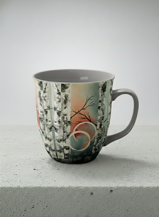 Ronny Mug | Rings of Light mug with sun and tree, and soft pastel colors design by Renee Pupetz - Gallery By Inhesion