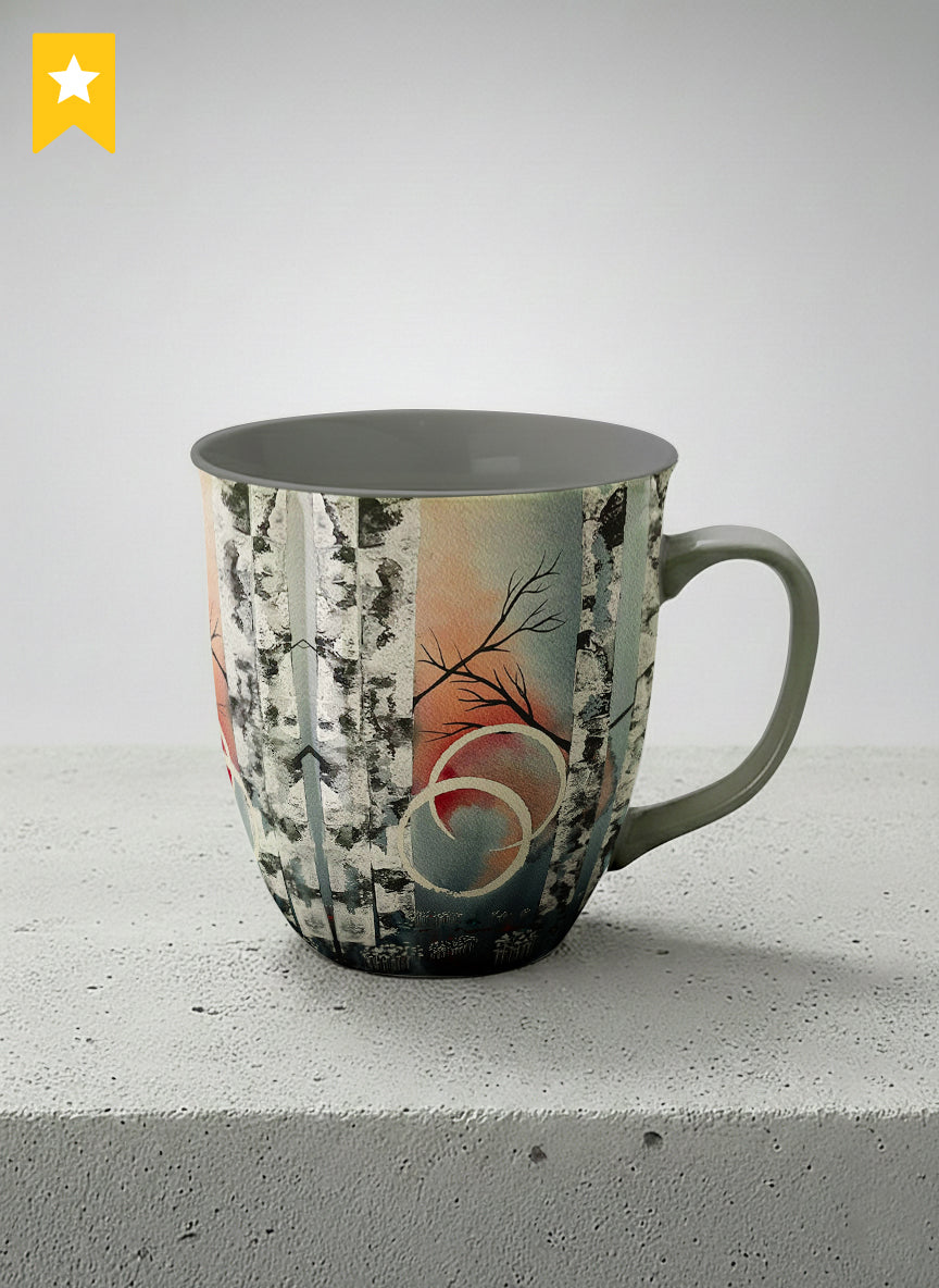 Ronny Mug | Rings of Light mug with sun and tree, and soft pastel colors design by Renee Pupetz - Gallery By Inhesion