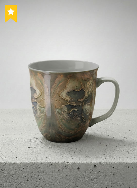 Ronny Mug | Memories of The Soul mug featuring abstract earth tones and natural patterns by Mersedes Mein - Gallery By Inhesion