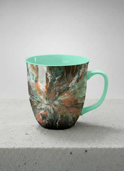 Ronny Mug | Winged Light mug showing a fluid art painting with swirling, multicolored design by Renee Pupetz - Gallery By Inhesion