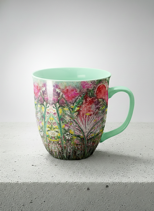 Ronny Mug | Garden Mantra mug with a vibrant floral design and colorful abstract pattern by Renee Pupetz - Gallery By Inhesion
