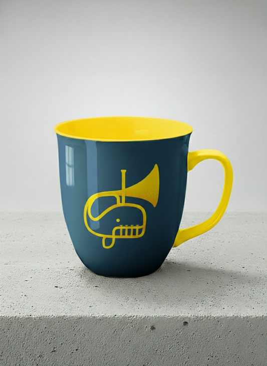 Ronny Mug | Whale Song mug with a simple, bold yellow whale illustration by Tang Yau Hoong - Gallery By Inhesion