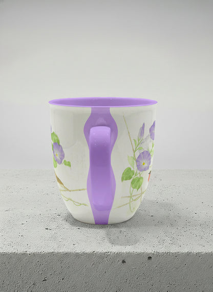 Ronny Mug | Morning Glory side view mug with watercolor bird and purple flowers artwork by Alice Wong - Gallery By Inhesion