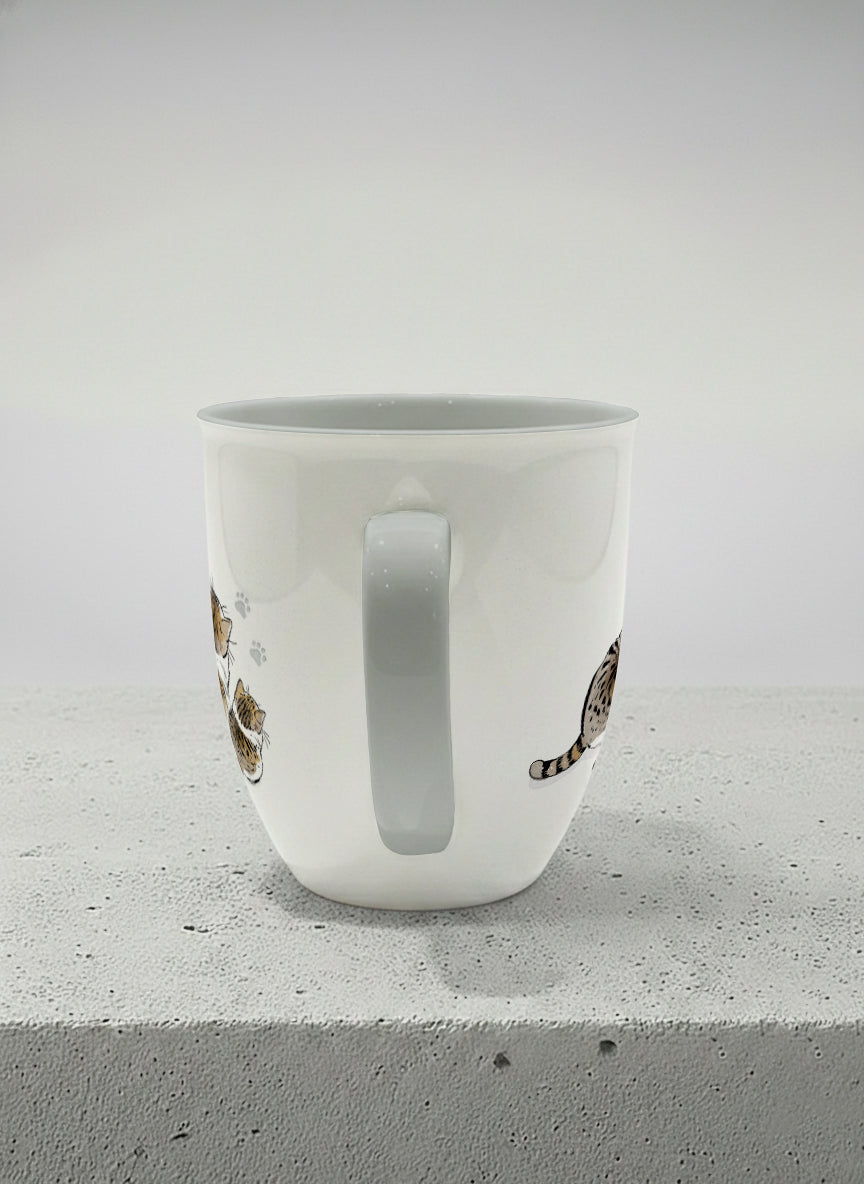 ronny mug | By Your Side mug with two cats and paw prints, by Hyun Jung Cho- Gallery By Inhesion