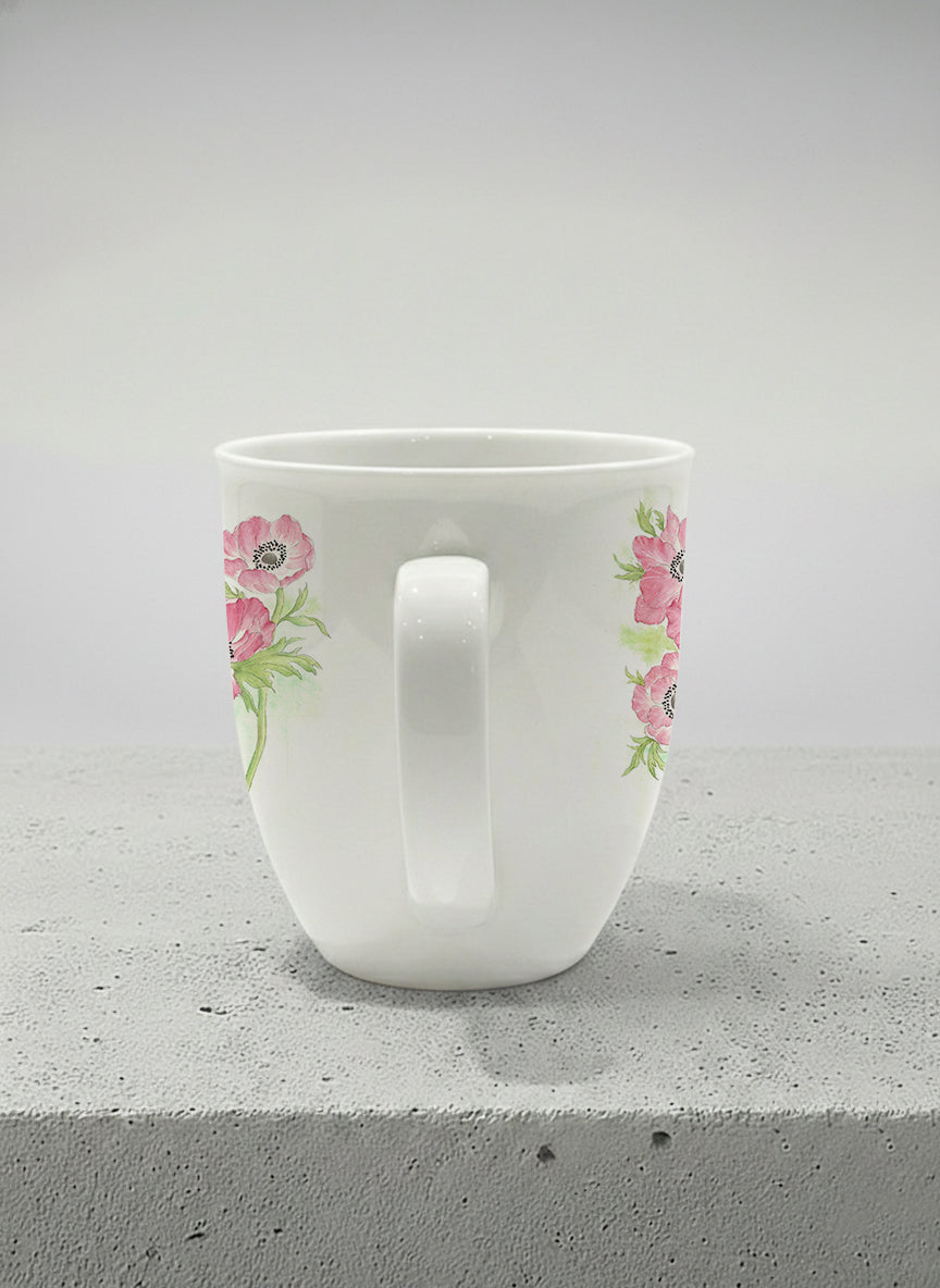 Ronny Mug | Dancing in Spring side view mug showing delicate pink flowers by Alice Wong - Gallery By Inhesion
