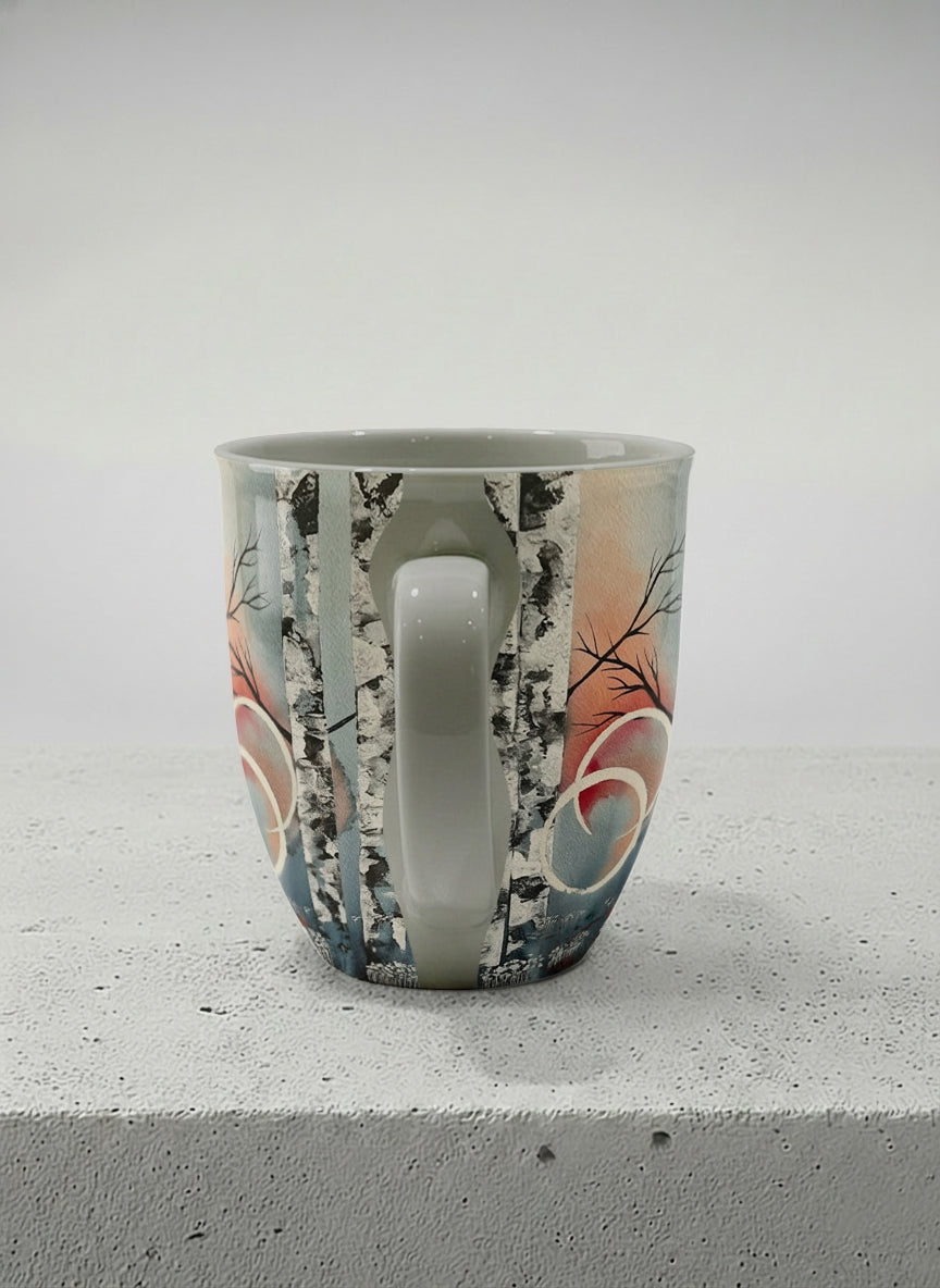 Ronny Mug | Rings of Light side view mug with sun and tree, and soft pastel colors design by Renee Pupetz - Gallery By Inhesion