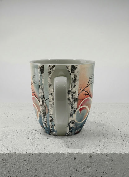 Ronny Mug | Rings of Light side view mug with sun and tree, and soft pastel colors design by Renee Pupetz - Gallery By Inhesion