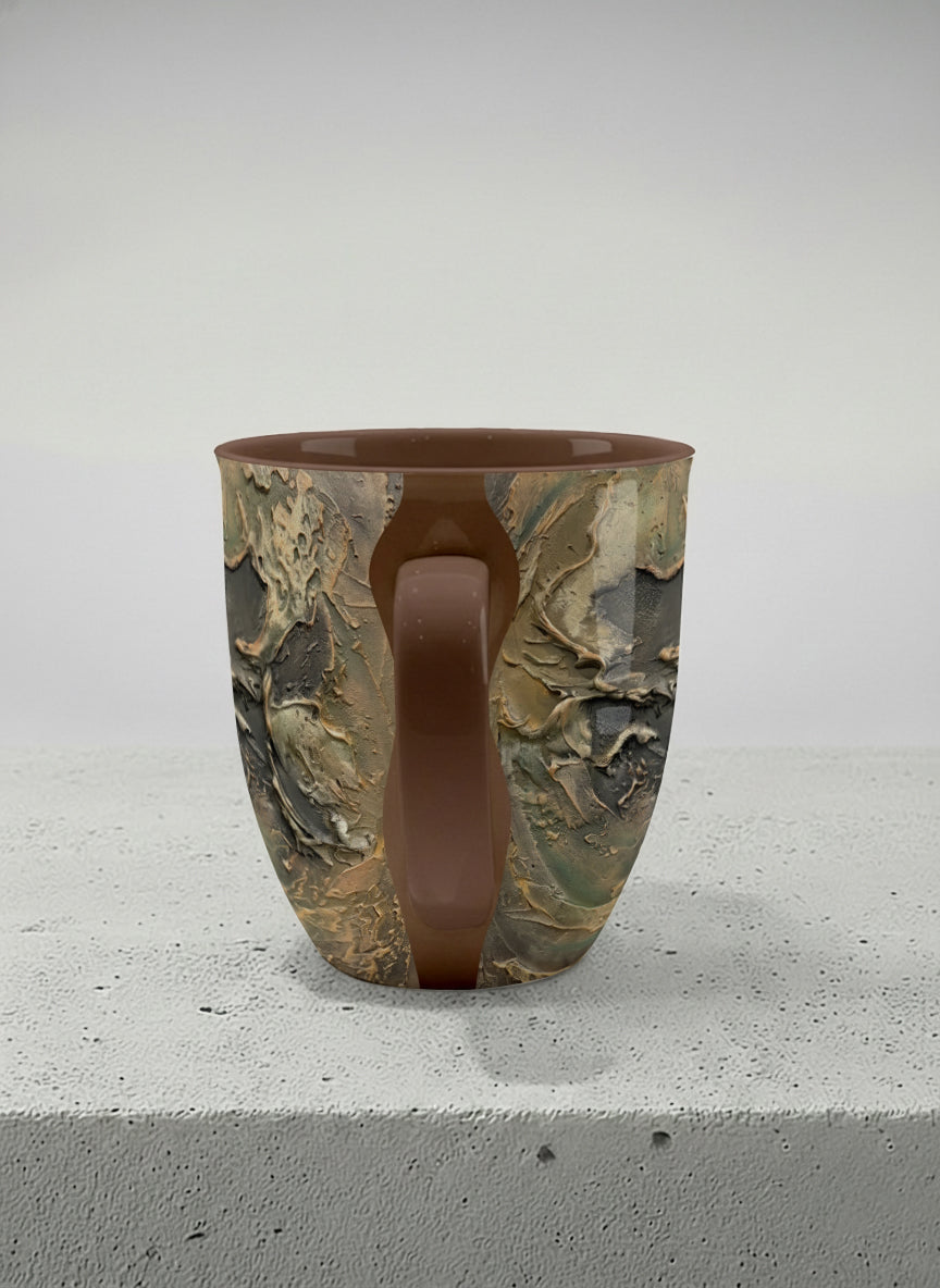 Ronny Mug | Memories of The Soul side view mug featuring abstract earth tones and natural patterns by Mersedes Mein - Gallery By Inhesion