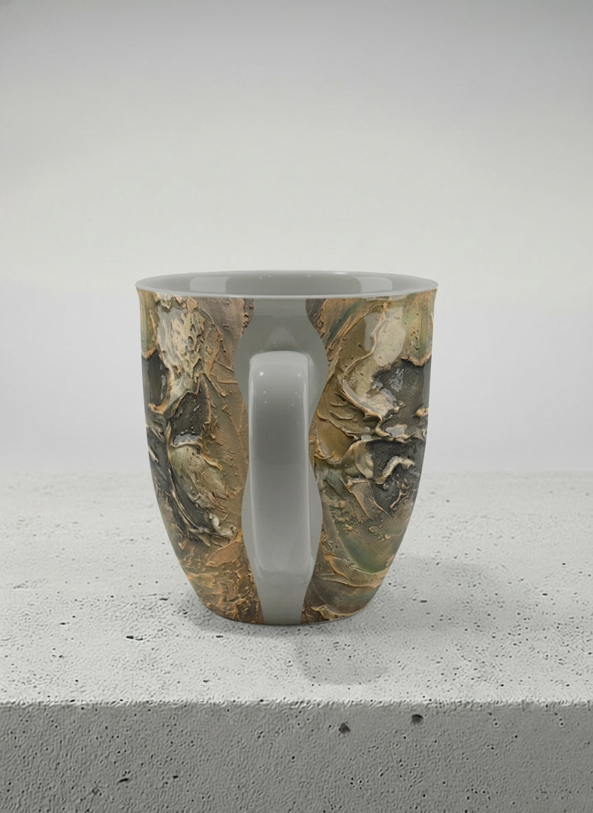 ronny Mug | Memories of The Soul side view mug featuring abstract earth tones and natural patterns by Mersedes Mein - Gallery By Inhesion