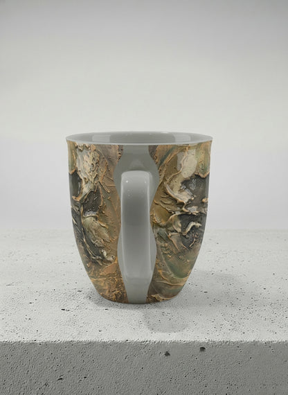 ronny Mug | Memories of The Soul side view mug featuring abstract earth tones and natural patterns by Mersedes Mein - Gallery By Inhesion