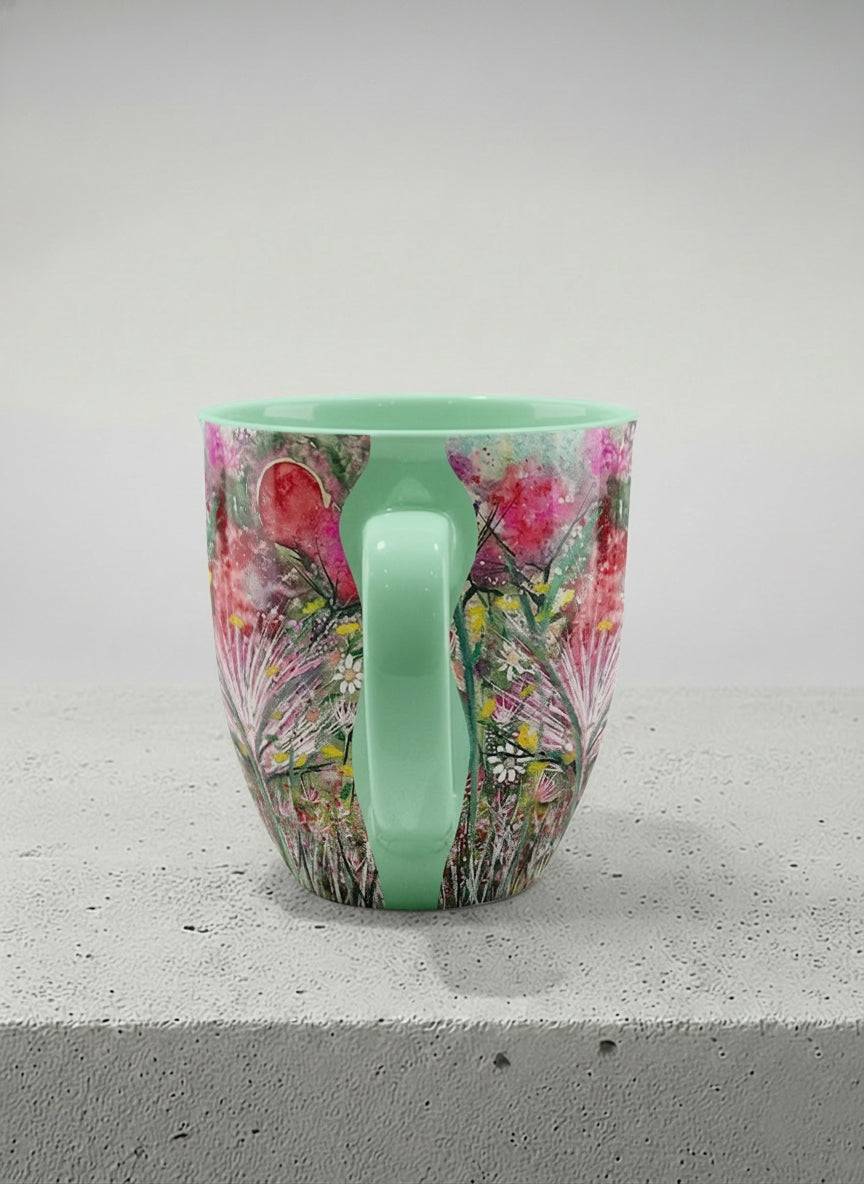 Ronny Mug | Garden Mantra side view mug with a vibrant floral design and colorful abstract pattern by Renee Pupetz - Gallery By Inhesion