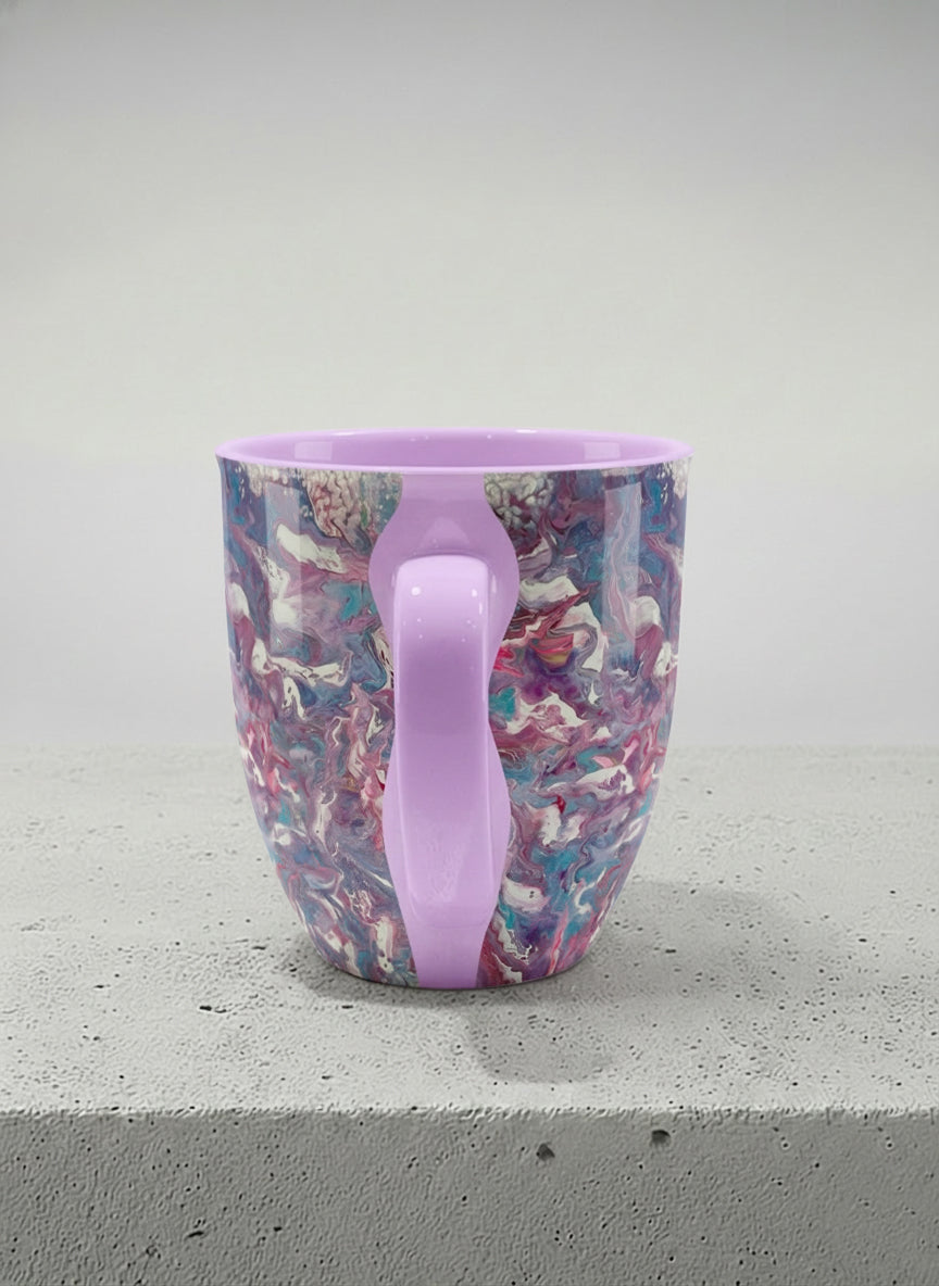 ronny Mug | Blush Bloom side view mug with a vibrant, marbled pattern in pink and blue hues by Renee Pupetz - Gallery By Inhesion