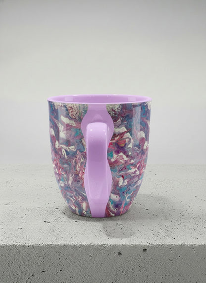 ronny Mug | Blush Bloom side view mug with a vibrant, marbled pattern in pink and blue hues by Renee Pupetz - Gallery By Inhesion