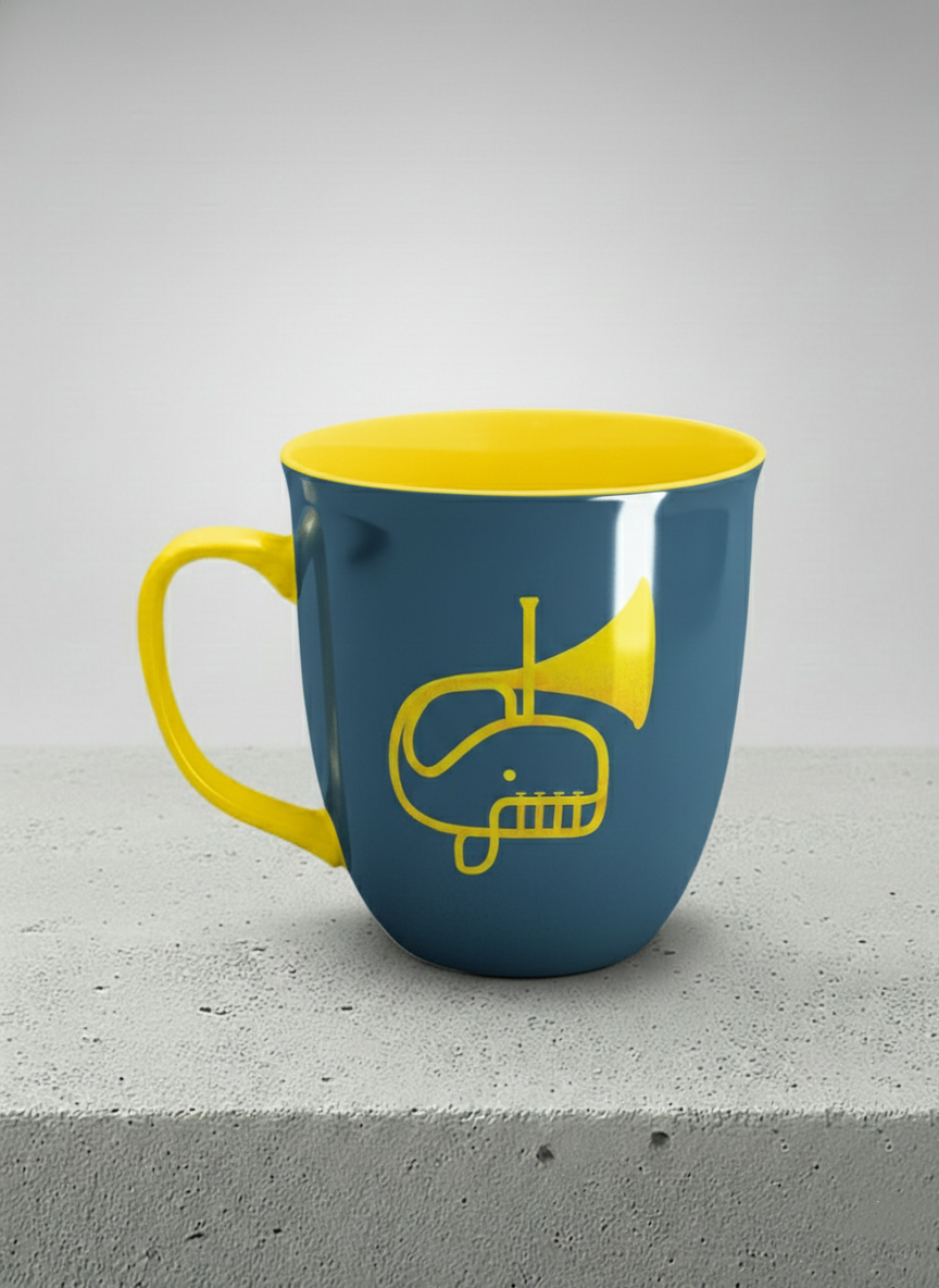 Ronny Mug | Whale Song left view mug with a simple, bold yellow whale illustration by Tang Yau Hoong - Gallery By Inhesion