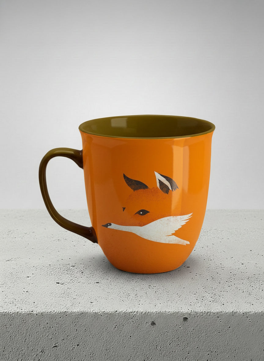 Ronny Mug | Flying Fox left view mug with whimsical flying fox-swan illustration by Tang Yau Hoong - Gallery By Inhesion
